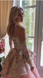 Niulatu Ball Gown Strapless Pink Long Lace Prom Dresses Formal Evening Dress SD2393