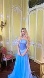Niulatu A Line Off The Shoulder Maxi Long Party Light Blue Chiffon Prom Dresses Evening Dress SD2383