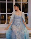 Niulatu A line Strapless Sleeveless Chiffon Light Sky Blue Long Prom Dresses SD2397
