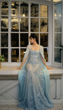 Niulatu A line Strapless Sleeveless Chiffon Light Sky Blue Long Prom Dresses SD2397