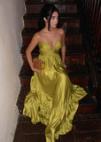 Niulatu A Line Halter Green Long Satin Prom Dresses Formal Evening Dress SD2400