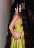 Niulatu A Line Halter Green Long Satin Prom Dresses Formal Evening Dress SD2400