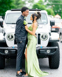 Niulatu Mermaid Spaghetti Straps Sage Green Long Satin Prom Dresses Formal Evening Dress SD2401