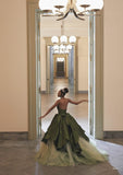 Niulatu Ball Gown Strapless Olive Green Long Satin Prom Dresses Formal Evening Dress SD2404