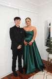 Niulatu Strapless Sage Green Satin A-line Long Formal Gown Evening Dress SD2406