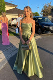 Niulatu Strapless Sage Green Satin A-line Long Formal Gown Evening Dress SD2406