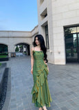 Niulatu Mermaid Spaghetti Straps Satin Long Party Dress Green Prom Dresses SD2408