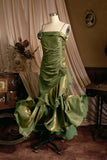 Niulatu Mermaid Spaghetti Straps Satin Long Party Dress Green Prom Dresses SD2409