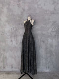 Niulatu A line Halter Dusty Black Prom Dresses Long Birthday Dress For Women SD240