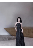 Niulatu A line Halter Dusty Black Prom Dresses Long Birthday Dress For Women SD240