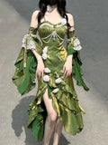 Niulatu Mermaid Spaghetti Straps High Low Long Party Dress Green Prom Dresses SD2412