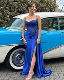 Niulatu Mermaid Spaghetti Straps Sage Green Long Satin Prom Dresses Formal Evening Dress SD2416