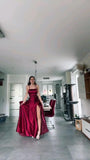 Niulatu A line Halter Long Party Dress Satin Burgundy Prom Dresses SD2417