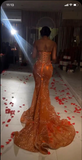 Niulatu Mermaid Strapless Floor Length Orange Lace Sequin Evening Dress Prom Dresses SD2418