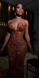 Niulatu Mermaid Strapless Floor Length Orange Lace Sequin Evening Dress Prom Dresses SD2418