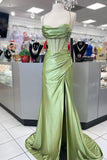 Niulatu Sage Scoop Neck Satin Mermaid Long Prom Dress with Slit Formal Gown Evening Dress SD2419