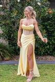 Niulatu Sage Scoop Neck Satin Mermaid Long Prom Dress with Slit Formal Gown Evening Dress SD2419