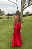 Niulatu Sage Scoop Neck Satin Mermaid Long Prom Dress with Slit Formal Gown Evening Dress SD2419