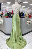 Niulatu Sage Scoop Neck Satin Mermaid Long Prom Dress with Slit Formal Gown Evening Dress SD2419