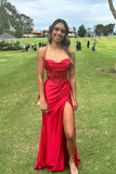 Niulatu Sage Scoop Neck Satin Mermaid Long Prom Dress with Slit Formal Gown Evening Dress SD2419