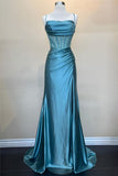 Niulatu Sage Scoop Neck Satin Mermaid Long Prom Dress with Slit Formal Gown Evening Dress SD2419
