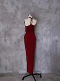Niulatu Sheath Halter Burgundy Prom Dresses Long Birthday Dress For Women SD242