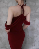 Niulatu Sheath Halter Burgundy Prom Dresses Long Birthday Dress For Women SD242