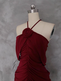 Niulatu Sheath Halter Burgundy Prom Dresses Long Birthday Dress For Women SD242