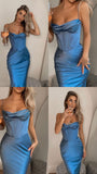 Niulatu Mermaid Spaghetti Straps Neckline Long Party Dress Satin Blue Prom Dresses SD2421