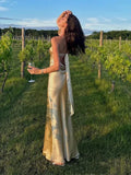 Niulatu Mermaid Strapless Neckline Long Party Dress Satin Yellow Prom Dresses SD2424