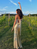 Niulatu Mermaid Strapless Neckline Long Party Dress Satin Yellow Prom Dresses SD2424