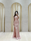 Niulatu Mermaid Off The Shoulder Sequin Floor Length Pink Slit Evening Dress Prom Dresses SD2425