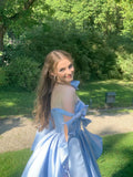 Niulatu Ball Gown Straps Blue Floor Length Evening Dress Prom Dresses SD2426