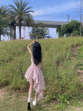 Niulatu High Low Spaghetti Straps Pink Organza Prom Dresses Long Birthday Dress For Women SD241