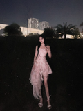 Niulatu High Low Spaghetti Straps Pink Organza Prom Dresses Long Birthday Dress For Women SD241