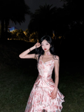 Niulatu High Low Spaghetti Straps Pink Organza Prom Dresses Long Birthday Dress For Women SD241