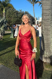 Niulatu Mermaid Spaghetti Straps Neckline Long Party Dress Satin Red Prom Dresses SD2431