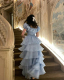 Niulatu Ball Gown Square Neckline Short Sleeves Long Party Dress Prom Dresses SD2437