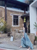 Niulatu A line Spaghetti Straps Blue Long Prom Dresses Birthday Dress For Women SD243