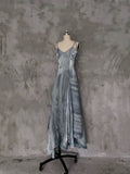 Niulatu A line Spaghetti Straps Blue Long Prom Dresses Birthday Dress For Women SD243