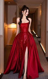 Niulatu Mermaid Strapless Neckline Red Sequin Long Party Dress Prom Dresses SD2445