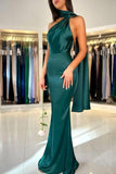 Niulatu Sheath High Neckline Satin Long Party Dress Green Prom Dresses SD2448