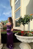 Niulatu Sheath Spaghetti Straps Long Party Dress Grape Prom Dresses SD2450