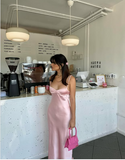Niulatu Sheath Spaghetti Straps Long Party Dress Pink Prom Dresses SD2452