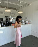 Niulatu Sheath Spaghetti Straps Long Party Dress Pink Prom Dresses SD2452