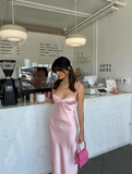 Niulatu Sheath Spaghetti Straps Long Party Dress Pink Prom Dresses SD2452