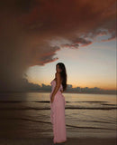 Niulatu Sheath Strapless Long Party Dress Pink Chiffon Prom Dresses SD2454