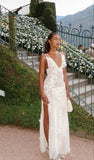 Niulatu A line Straps White Long Party Dress Prom Dresses SD2458