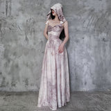 Niulatu A line Spaghetti Straps Floral Long Prom Dresses Birthday Dress For Women With Hat SD245