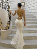 Niulatu Mermaid Spaghetti Straps Long White Prom Dresses Formal Graduation Party Dress Evening Dress SD2461